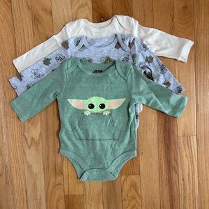 3pk Star Wars Baby Grugu Long Sleeve Onesies